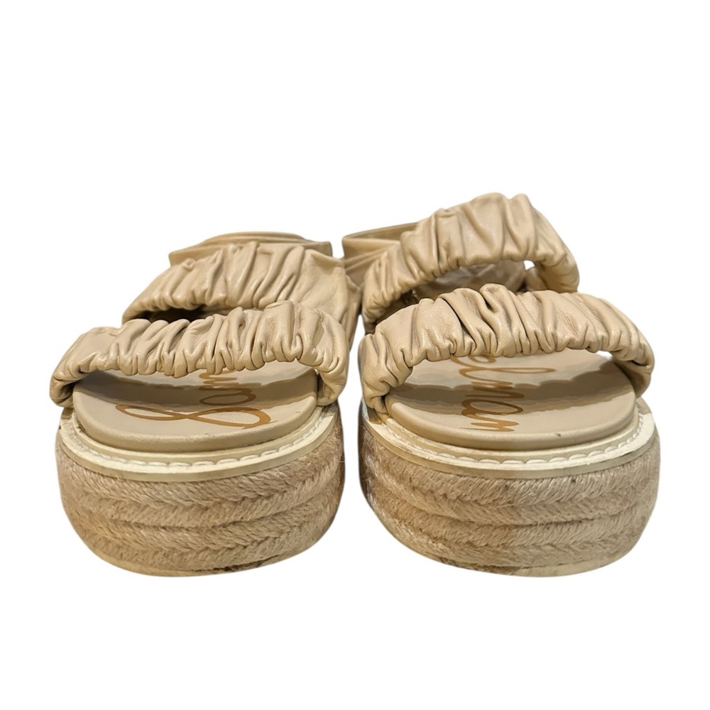 Sam Edelman Nude Platform Espadrille Sandals Size 8 Ruched Straps Ankle Wrap - Picture 3 of 13